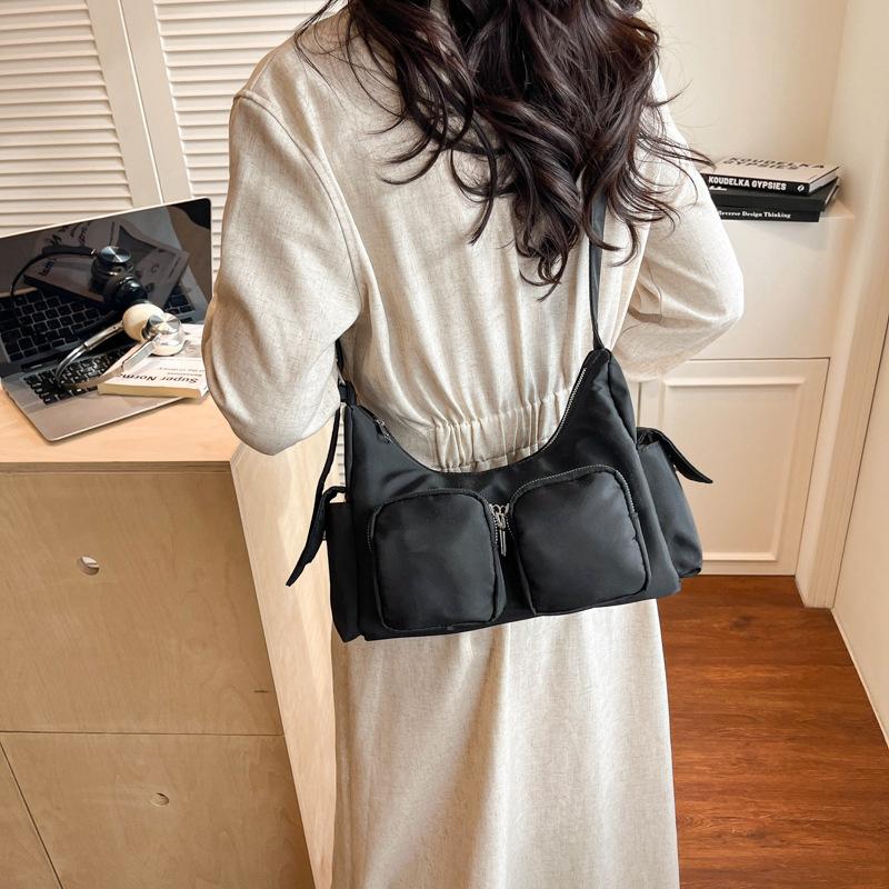 Yogodlns Simple Retro Shoulder Bags for Women Outdoor Travel Ladies Multi-Pocket Crossbody Bag Solid Color Girl Hobos Tote Handbag