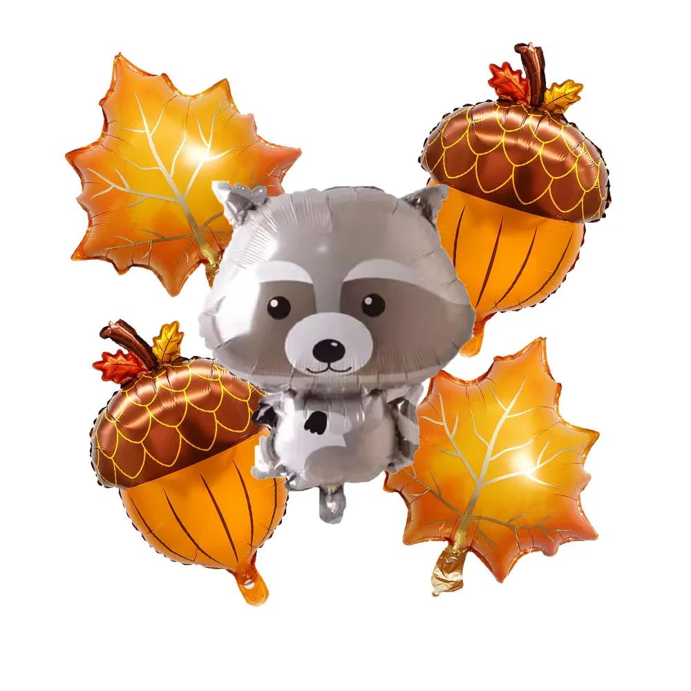 5pcs Maple Leaf Pine Cones Foil Balloons Autumn Squirrel Fox Animals Balloon Thanksgiving Supplies Brithday Party Decoration