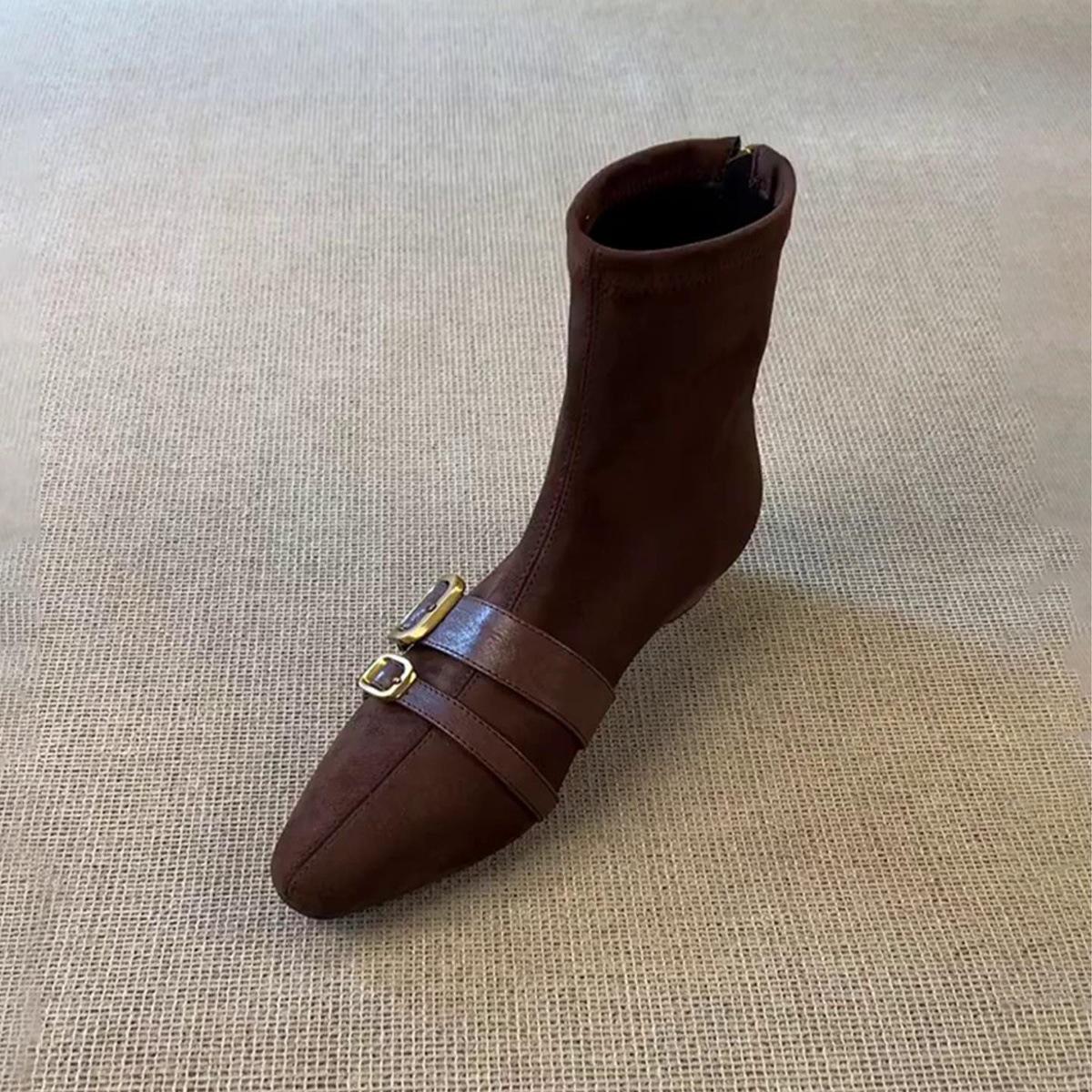 

Korean version of fashionable thin belt buckle decorative niche design after zipper thick heel fashion boots 42