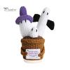 Portable Travel Friendly Charm Hand Knitted Halloween Ghost Ornament, Crochet Plush Doll with Whimsical Witch Hat Pumpkin Encouragement Card,