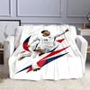 Soccer Player in Action with England Flag Patterned flannel blanket perfect for the bedroom living room, sofa, or a little nap
