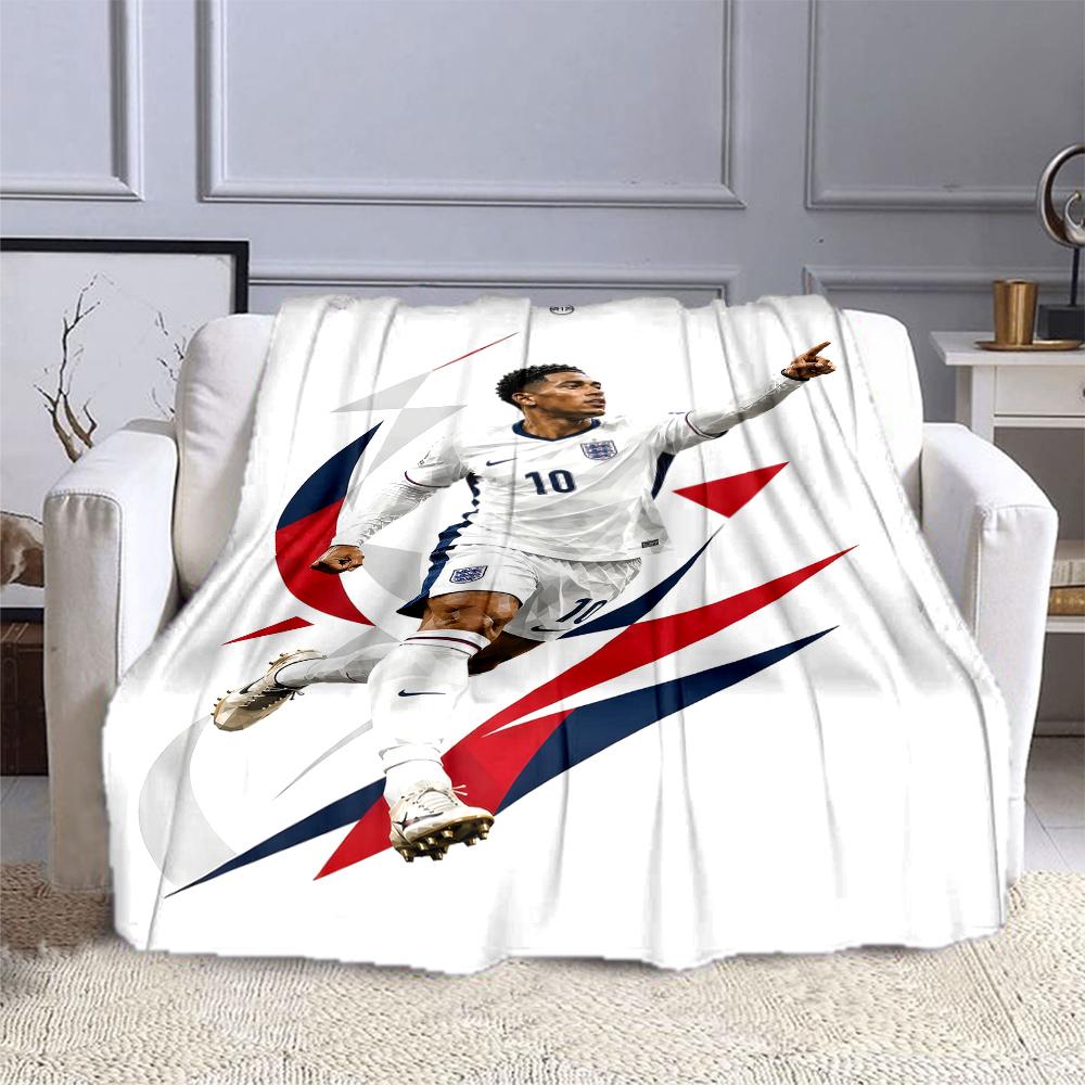 Soccer Player in Action with England Flag Patterned flannel blanket perfect for the bedroom living room, sofa, or a little nap