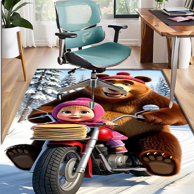 Masha and The Bear Pattern Rug, Indoor/Outdoor Mat, for Picnic, Gameroom, Bedroom, Office, Living Room, Home Decor Carpet, Birthday Gift