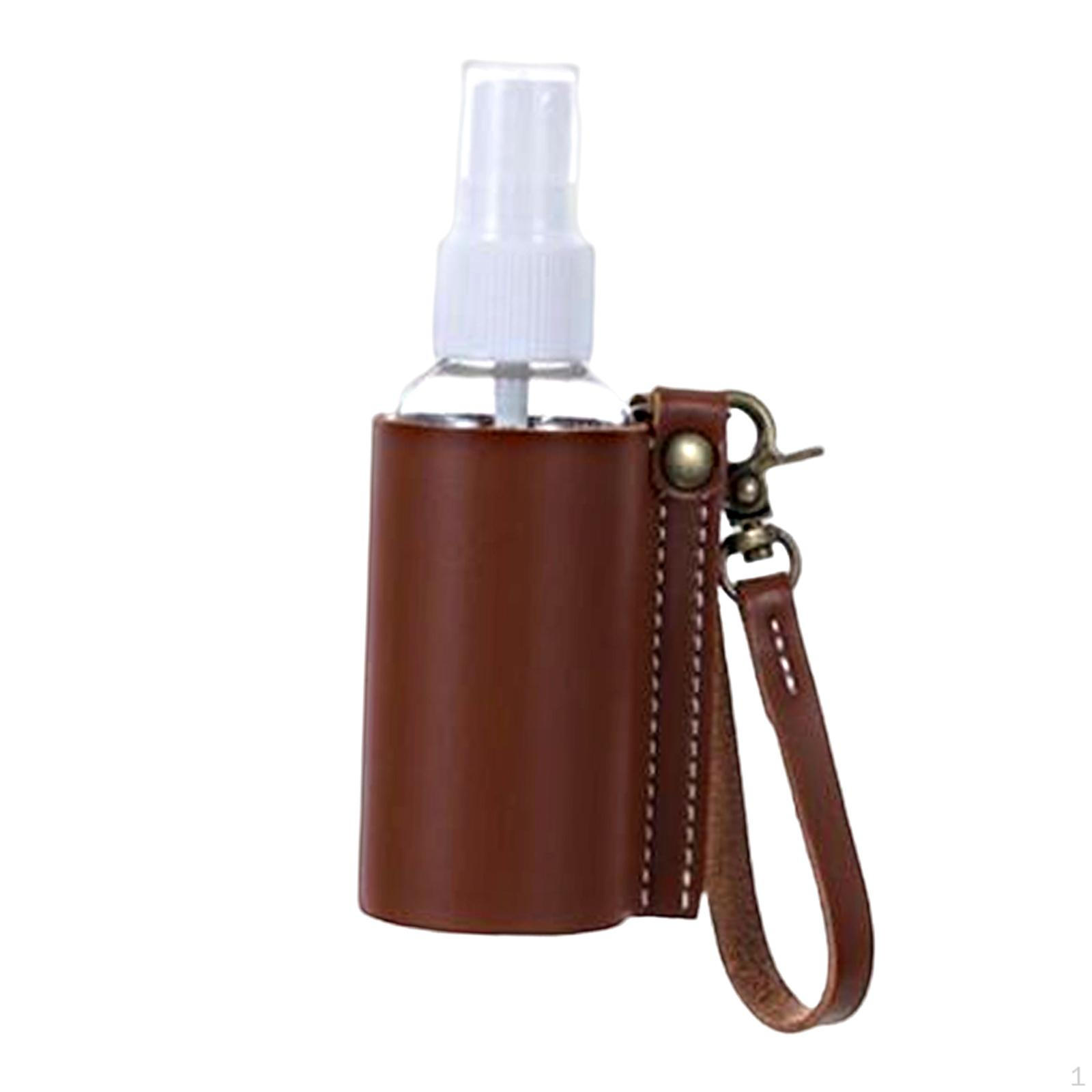 Bottle withLeather Case Holder with Carabiner Clip for Dark Brown