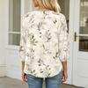 Women's Floral Print 3/4 Sleeve Round Neck Pleated Top Casual Loose Fit Blouse Lightweight Soft Fabric Shirt for Daily Wear
