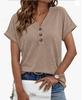 Women's Loose Fit Henley V Neck T‑Shirt Rolled Short Sleeve Casual Summer Daily Wear Blouse Top
