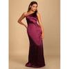 Export High Texture Lu Home Smooth Satin Single Shoulder Gas Field Design Annual Party Party Host Red Carpet Evening Long Dress