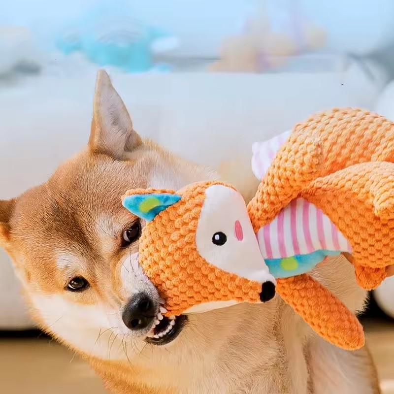Squeaky Plush Dog Toys Cute Animal Design Interactive Chew Toys Durable Bite Resistant Pet Toys For Teething Small Medium Dogs