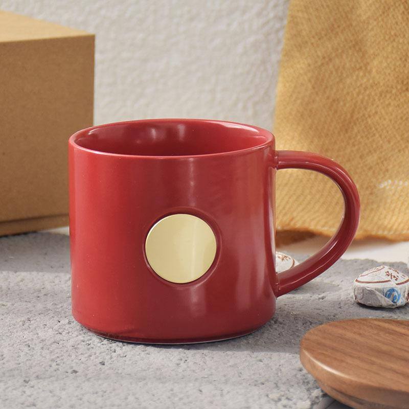 Korean Copper Seal Cup Couple Ceramic Cup Korean Simple Copper Seal High-End Office Home Coffee Cup