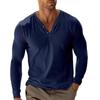 Men's Solid Color Cotton Linen Button Collar Long Sleeve Top Men's Sports Large Size Casual Top