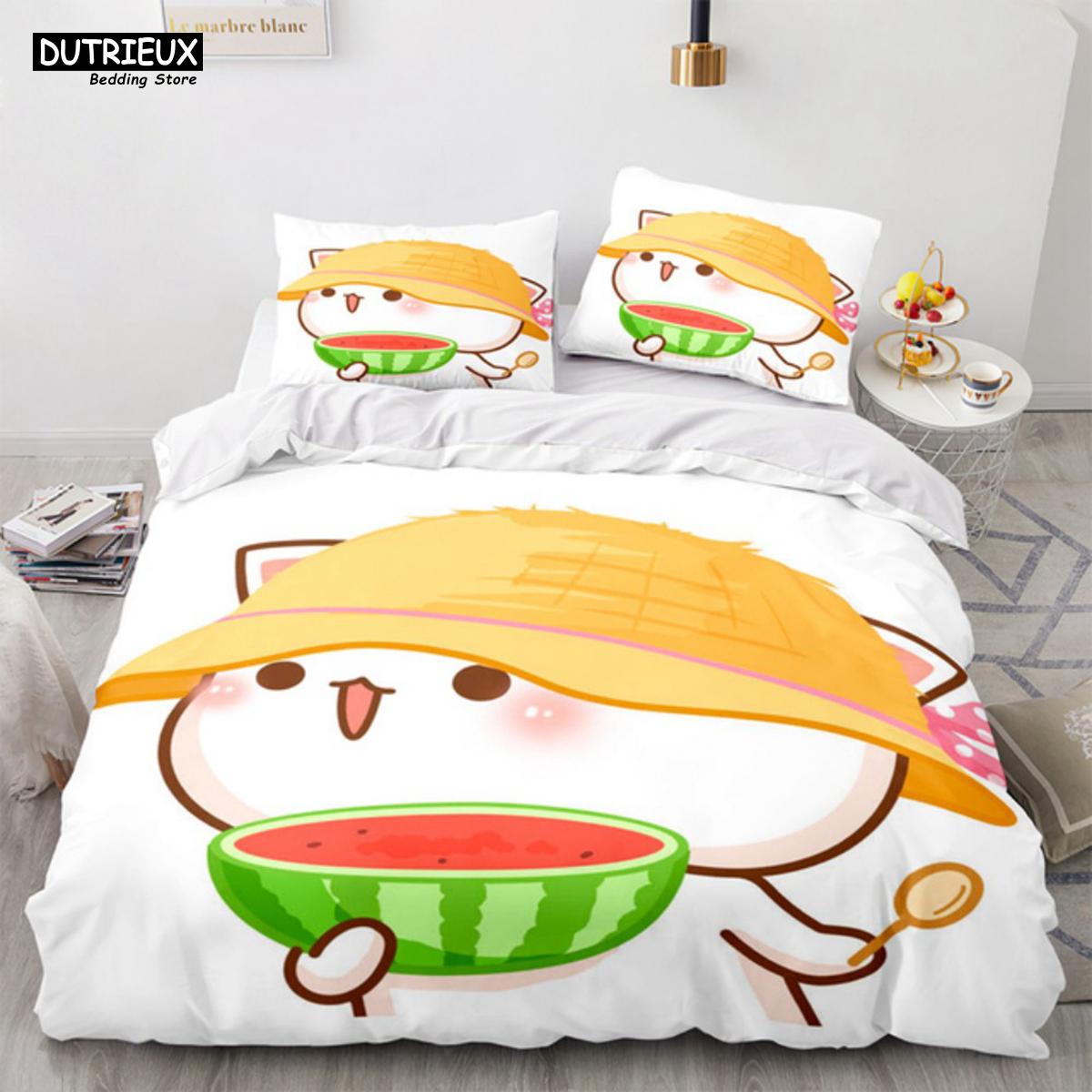 

Милый комплект постельного белья с изображением персикового кота, милый комплект постельного белья с изображением мультфильма, двуспальный ... односпальный, полный размер, пододеяльник, детский, для девочек, пододеяльник, подарки EU single(135x200cm)