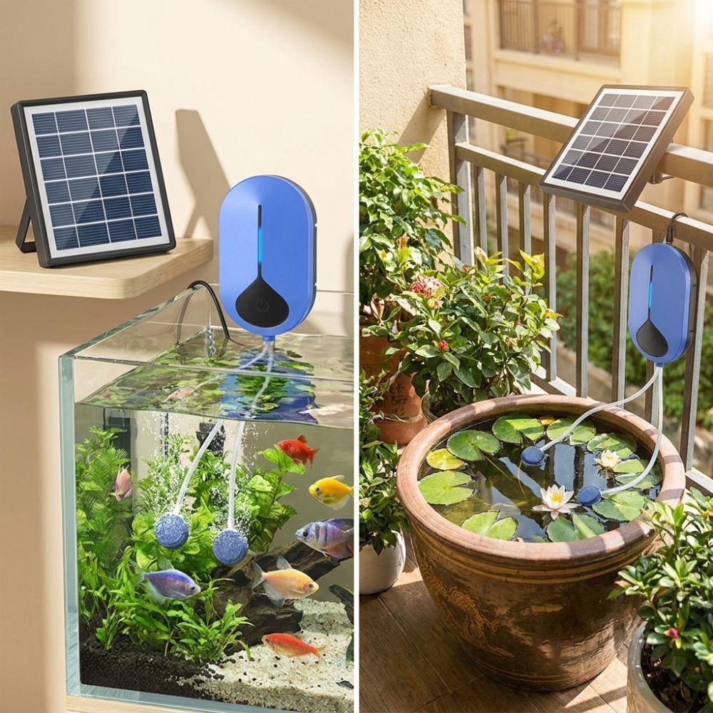 with Air Hose Bubble Stone Solar Powered Oxygen Pump Pond Aerator Horticultural Water Circulation