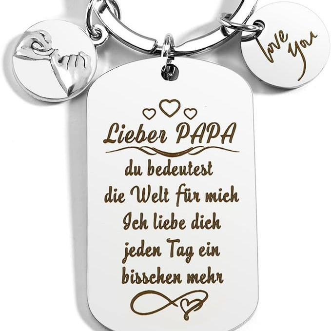 German Fathers Day Birthday Gift Bester Papa Der Welt Stainless Steel Keychain Stainless Steel Keychain for Backpack Bag Pendant