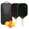 Carbon Fiber Pickleball Paddle Set With 4 Balls Carry Bag Professional Tournament Ready Long Handle 16mm Grip