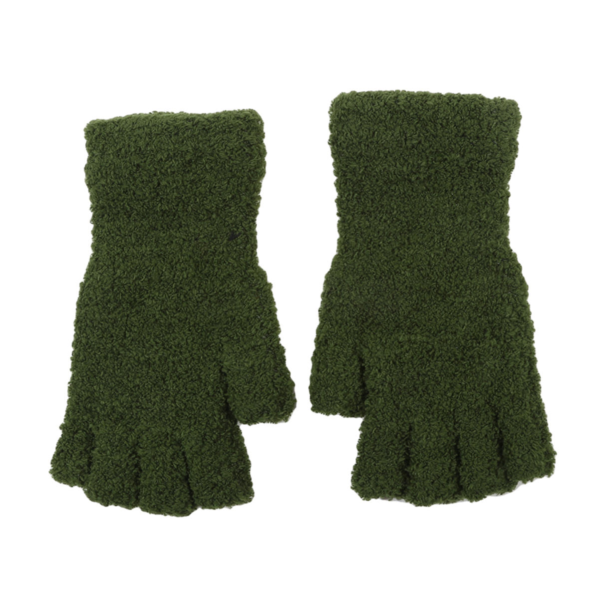 

Перчатки без пальцев из кораллового флиса однотонные зимние теплые вязаные перчатки утолщенные мягкие плюшевые перчатки уличные варежки армия зеленый