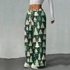 Women's Casual Fashion Printed Elastic Waist Loose Straight Leg Pants With Rope