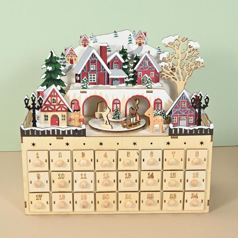 Hand Carved Christmas Advent Calendar Wooden Cabinet With 24 Compartments Drawers Box For Festival Organization