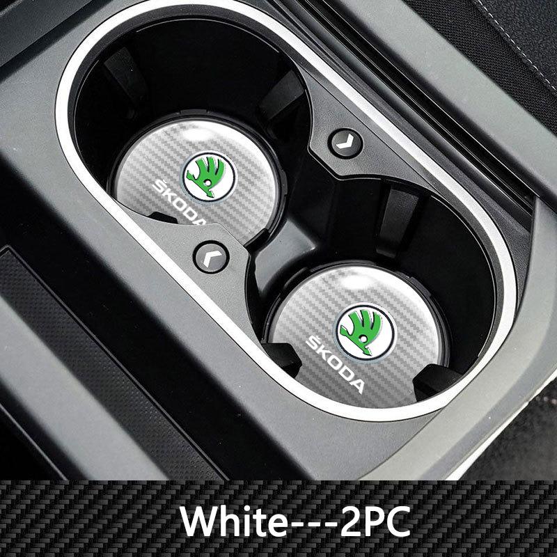 2Pcs Car Coaster Anti-Slip Water Cup Slot Pad Mat For Skoda Octavia Superb TY26 Rapid Kodiaq Kamiq Vision RS Yeti Karoq Fabia Enyaq