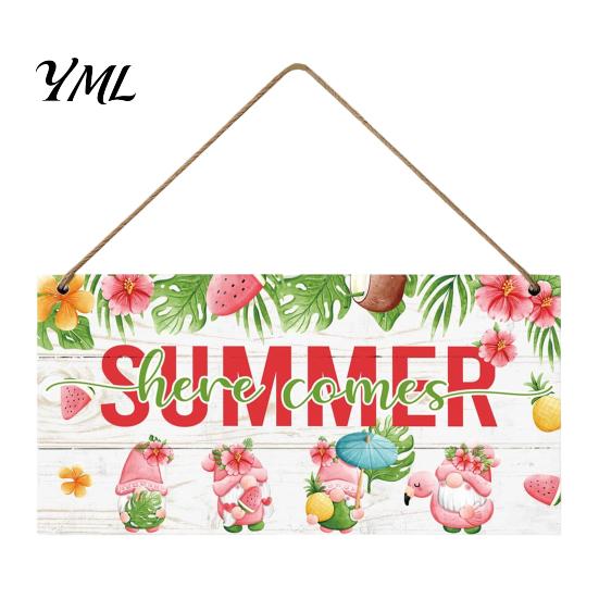 Beach House Wall Sign Summer Wooden Hanging Sign, Theme Welcome Front Door Decor with Themed Gifts Rope, Colorful Hanger for Seasonal Farmhouse Floral