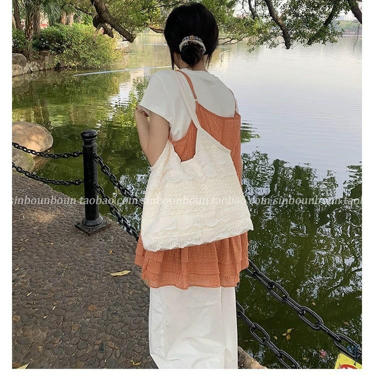 2025 summer leisure vacation fairy gas lace mesh tote bag underarm shoulder satchel large