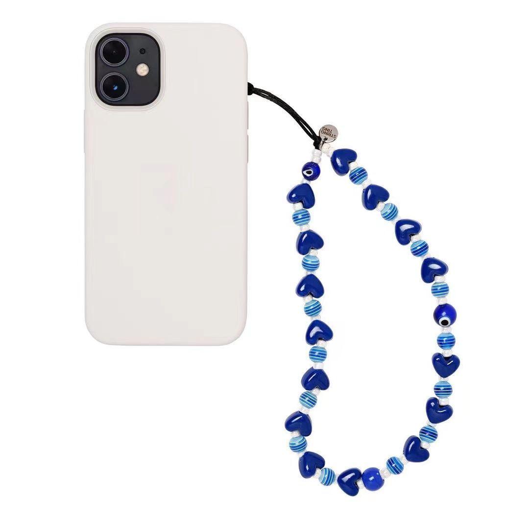 

KKBEAD Разноцветные акриловые бусины лэмпворк в форме сердца и глаза, шнурок для мобильного телефона