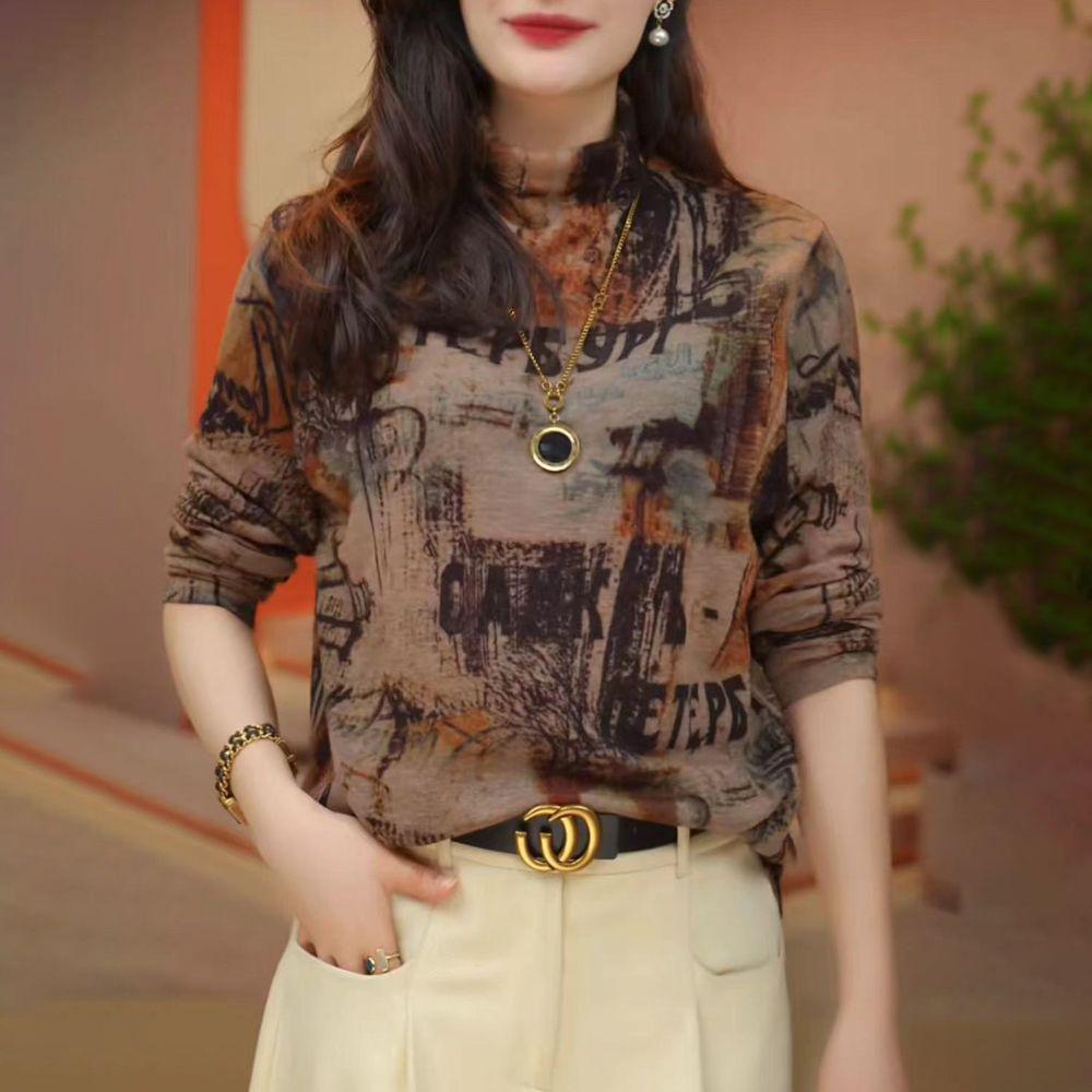 

Бархатный женский теплый топ с длинным рукавом в корейском стиле - Модная рубашка с высоким воротником для осени/зимы 4XL