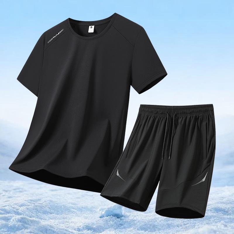 Sports & Casual Ice-Silk Quick-Dry Stretch Set Lightweight Loose-Fitting Breathable Short-Sleeve T-Shirt Men's Set