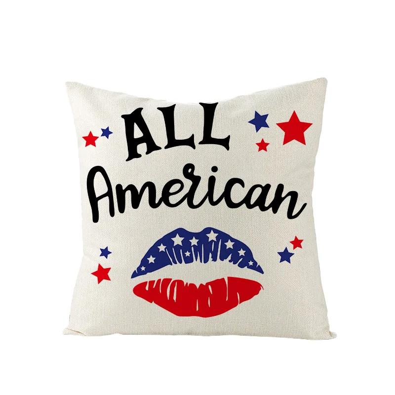 4th of July  Independence Day Decorations Cushion Cover American Flag Throw Pillow Cover Home Decorative Linen Pillow Case 45*45