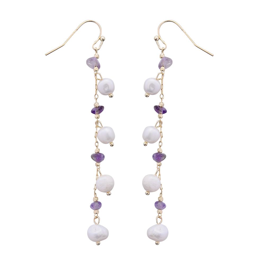 Original Handmade 14K Gold Filled Natural Freshwater Pearl Amethyst Flower Lady Tassel Drop Earrings  Female Gift
