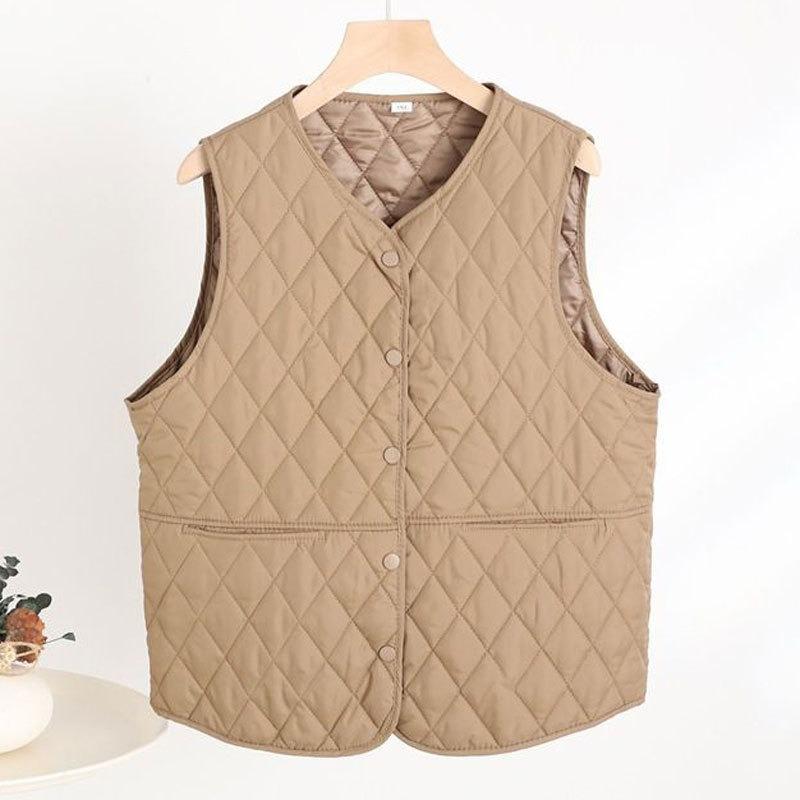 Autumn and winter vest women fleece thickened middle-aged and old mother short wear cotton-padded clothes, fragrant wind sleeveless thermal vest
