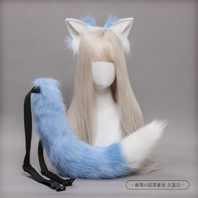Handmade Fox Ear Headband Tail Set Cosplay Costume Accessory - Soft Plush Animal Ears Kit
