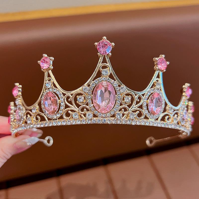 High-End Crown Headgear Princess Children'S Light Luxury Crystal Crown Birthday Gift Girls June 1 Performance Crown Hair Accessories