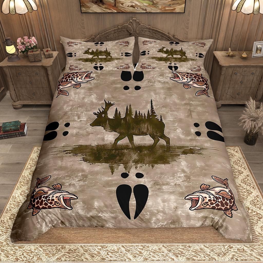 Homewish Safari Deer Bear Duvet Cover Set 2Pcs/3Pcs Woodland Jungle Animal Wildlife Bedding Set Rustic Farmhouse Bed Set