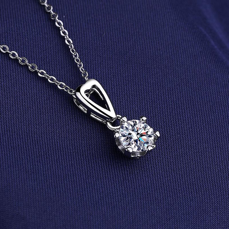 New Fashion 925 Sterling Silver Jewelry Round Zircon Pendants Necklaces Women Fine Semi Rhinestone Circle Clavicle Chain Choker