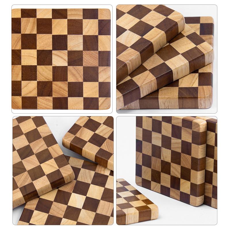 Checkerboard Wooden Slice Cup Mat Coaster Tea Coffee Mug Drinks Holder for DIY Tableware Decor Durable Pad Home Coaster