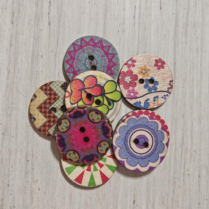 Bottoni rotondi in legno dipinti retrò con 2 fori per la decorazione