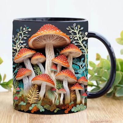 300ML Smooth Coffee Mug 3D Mushroom Print Heat Resistant Colorfast Smooth Ceramics Portable No Odor Food Grade Office Kitchen Mug