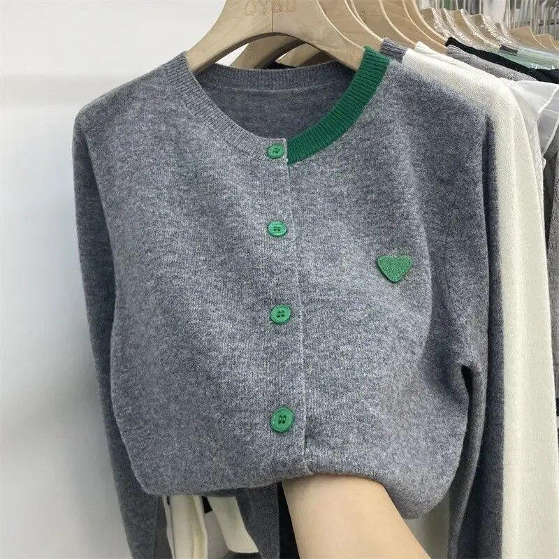Spring and Autumn Korean Gentle Knitted Cardigan Women Patch Long Sleeve Bottom Top Westernized Loose Sweater Female Coat