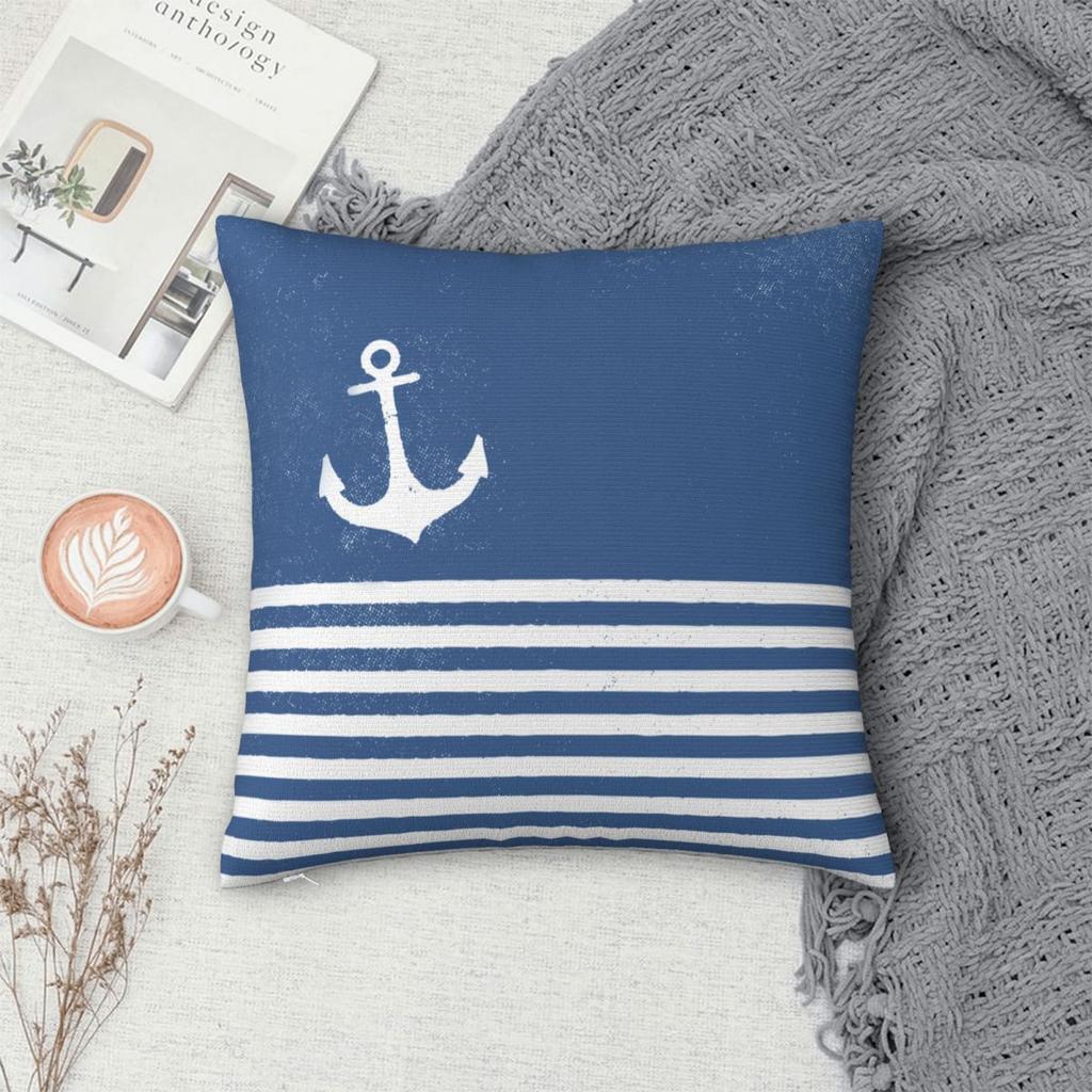 Anchor For Stripes Blue White Nautical Marine Throw Pillow Prupogsctsf Square Pillow Case Cushion Covers Pillowcase For Bed 18"