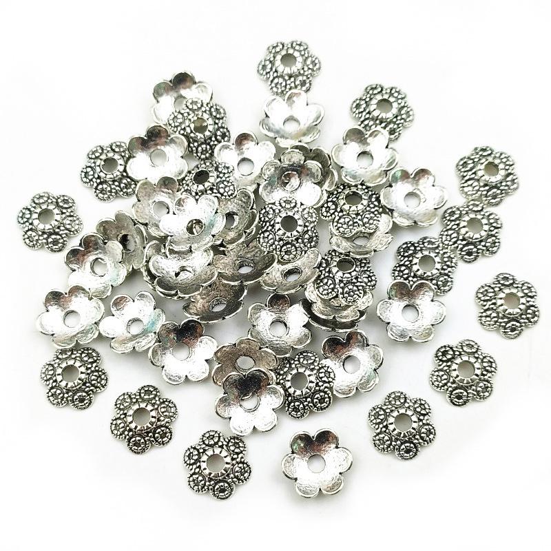 50-Pack 10mm Alloy Flower Bead Caps for DIY Jewelry Making