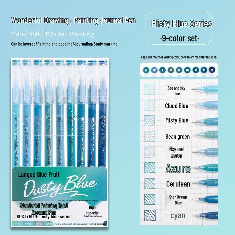 Blaues Frucht-Tagebuch-Stifteset: Gel-, Highlight-, Doodle- & Fluoreszenz-Markerstifte zum Zeichnen & Ausmalen, Große Kapazität