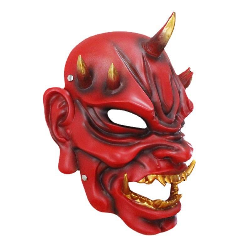 Playful And Red White Resin Mask Of The Japanese Demon King Great For Halloween Festivals And