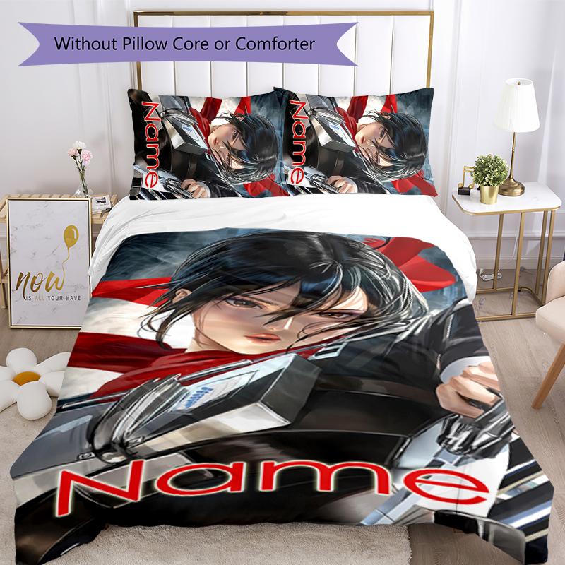 3pcs Custom Name Attack On Titan Bedding Set Duvet Cover Closure Includes 1 Duvet Cover & 2 Pillowcases for All Seasons Bedroom Decor