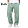 Soft Polyester Streetwear Men Waffle Baggy Trousers, Wide Leg Drawstring Waist Slacks, Loose Fit Relaxed Travel Pants Casual Sweatpants with