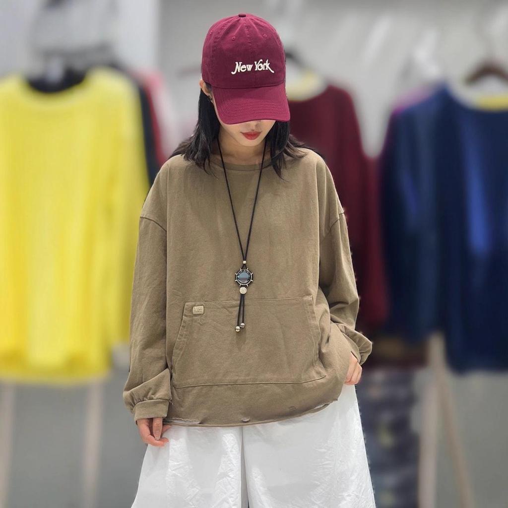 Women's Ripped Design Brushed Washable Sweatshirt with Pockets (Winter 2025)