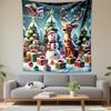 "Christmas Snowman and Reindeer Scene" Patterned Tapestry Decorative Wall Hanging, Home Bedroom Living Room Decor