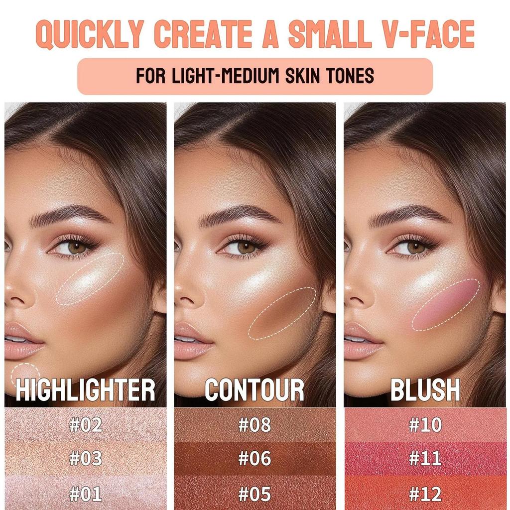 3Pcs Contour Stick Set 3 Colors Contour Stick Makeup Set Long Lasting Waterproof Concealer Stick Kit Cream Blush Highlighter Bronzer Pen