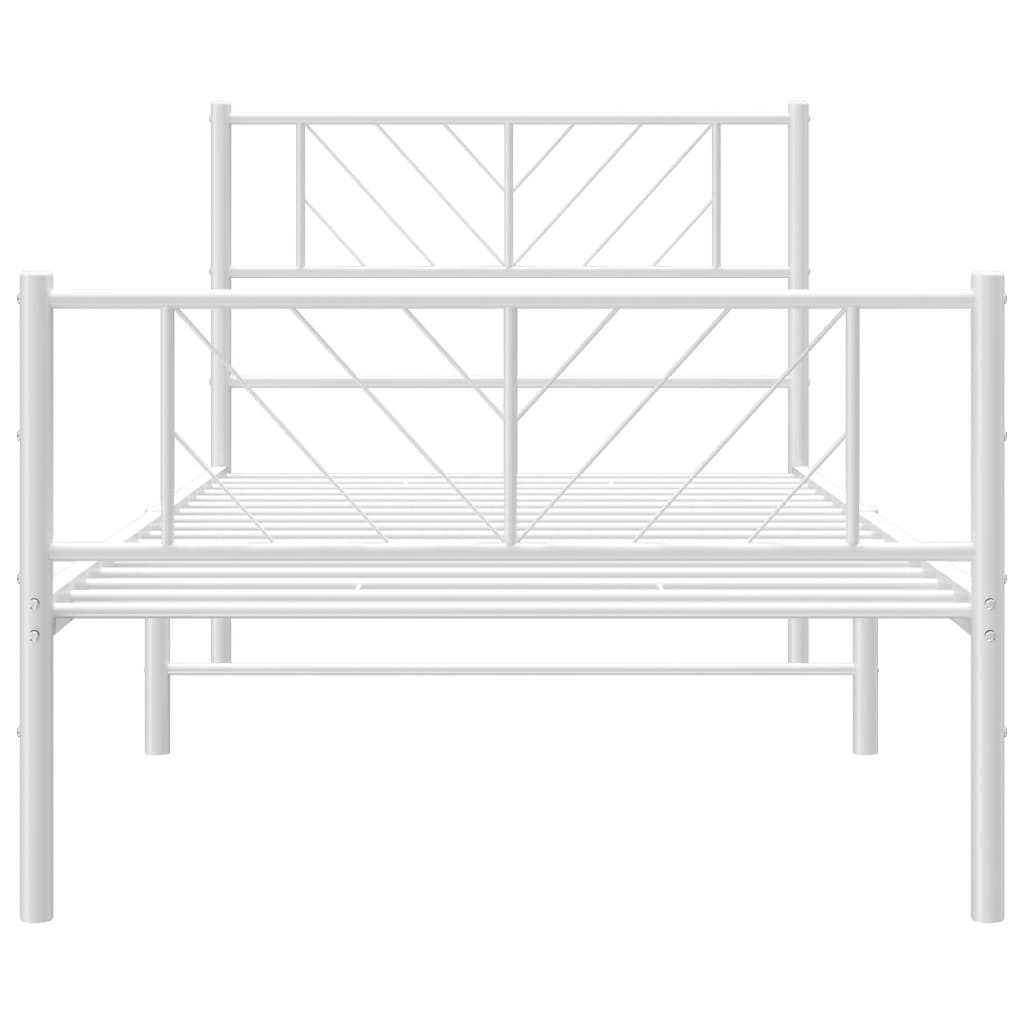 Metal Bed Frame with Headboard and Footboard White 107 X 203 Cm