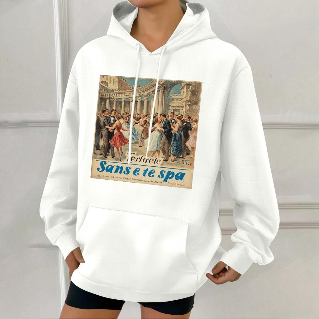 Damode Retrotryckt Ledig Huvtröja med Fickor