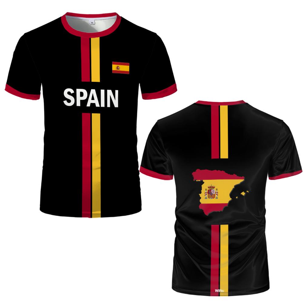 2026 Nueva Bandera de España Estampado Camiseta Deportiva Verano Deportes al Aire Libre Transpirable Camiseta Unisex Fútbol Entrenamiento Cuello Redondo Top